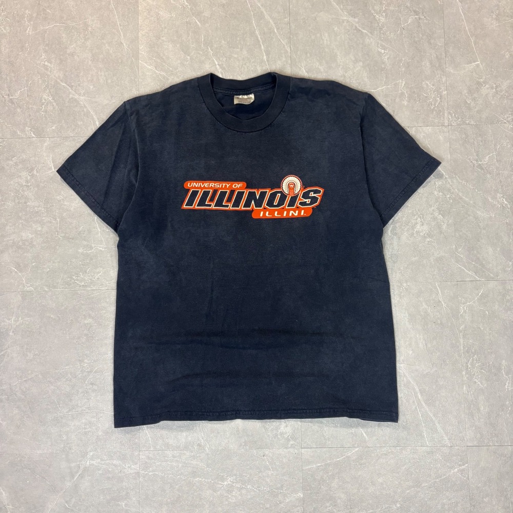 Champion University of Illinois Illini T-Shirt Mens Large Navy Blue Vintage Logo